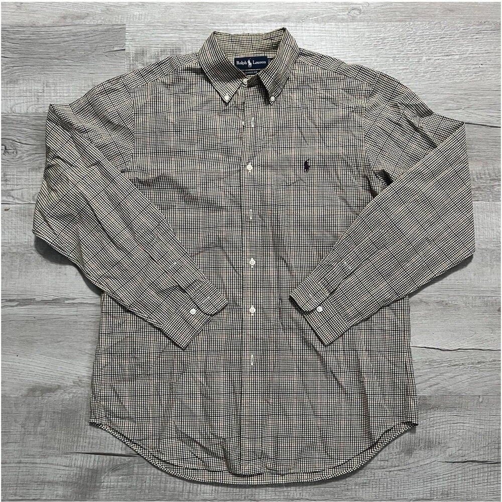 Ralph Lauren Shirt Mens 16 L Classic Fit Tattersall Check Plaid Long Sleeve